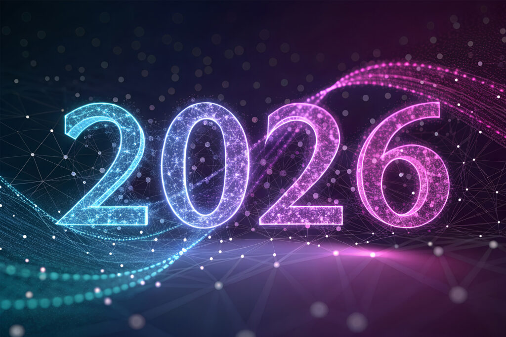 Futuristic data flow with 2026 image